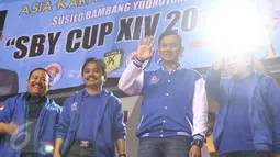 Agus Yudhoyono saat menghadiri pembukaan Asia Karate Championship (SBY) CUP XIV 2017 di Kelapa Gading, Jakarta Utara, Sabtu (25/2). Kejuaraan tingkat asia tersebut di ikuti oleh 1600 peserta. (Liputan6.com/Helmi Afandi)