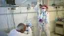 Badut medis menghibur seorang pasien COVID-19 di ruang perawatan Ziv Medical Center di Kota Safed, Israel utara, pada 19 November 2020. (Xinhua/JINI/Erez Ben Simon)