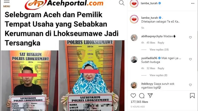 Herlin Kenza Selebgram Aceh jadi tersangka kasus kerumunan