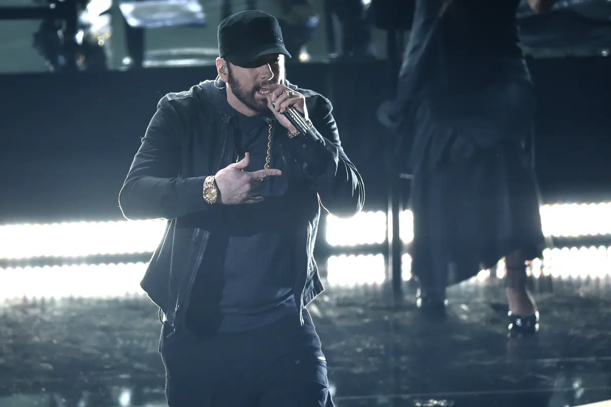 Eminem di Piala Oscar 2020. (AP Photo/Chris Pizzello)