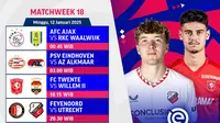Jadwal pertandingan Eredivisie 2024/25 pada matchweek ke 18 di Vidio. (sum. doc. vidio.com)