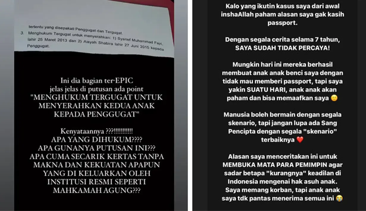 Sekedar informasi, Tsania Marwa dan Atalarik Syach resmi cerai sejak tahun 2017 silam. Kisruh perebutan hak asuh anak dan gono-gini berbuntut panjang. Awal 2020, berdasarkan keputusan dari Pengadian Tinggi Agama Jawa Barat hak asuh ke Tsania. Tahun 2021, eksekusi pengalihan hak asuh pun berjalan alot. Sedangkan untuk perebutan harta gono-gini, pihak Tsania mengaku mengalah karena telah mendapatkan hak asuh anak. [Instagram/tsaniamarwa54]