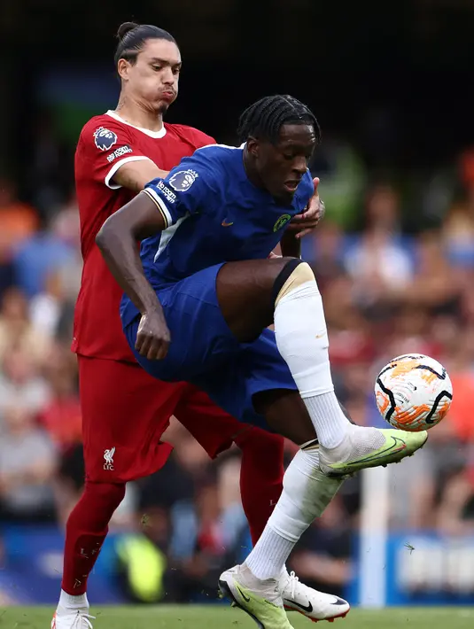 Dalam laga di Stamford Bridge itu, Liverpool unggul terlebih dulu lewat gol Luis Diaz pada menit 18. (Photo by HENRY NICHOLLS / AFP)