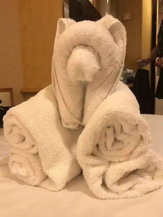 9 Potret Kocak Handuk di Kamar Hotel dengan Bentuk Binatang Ini Lucu Banget