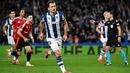 Real Sociedad baru bisa menyamakan kedudukan pada menit ke-70 lewat eksekusi penalti Mikel Oyarzabal. (ANDER GILLENEA/AFP)