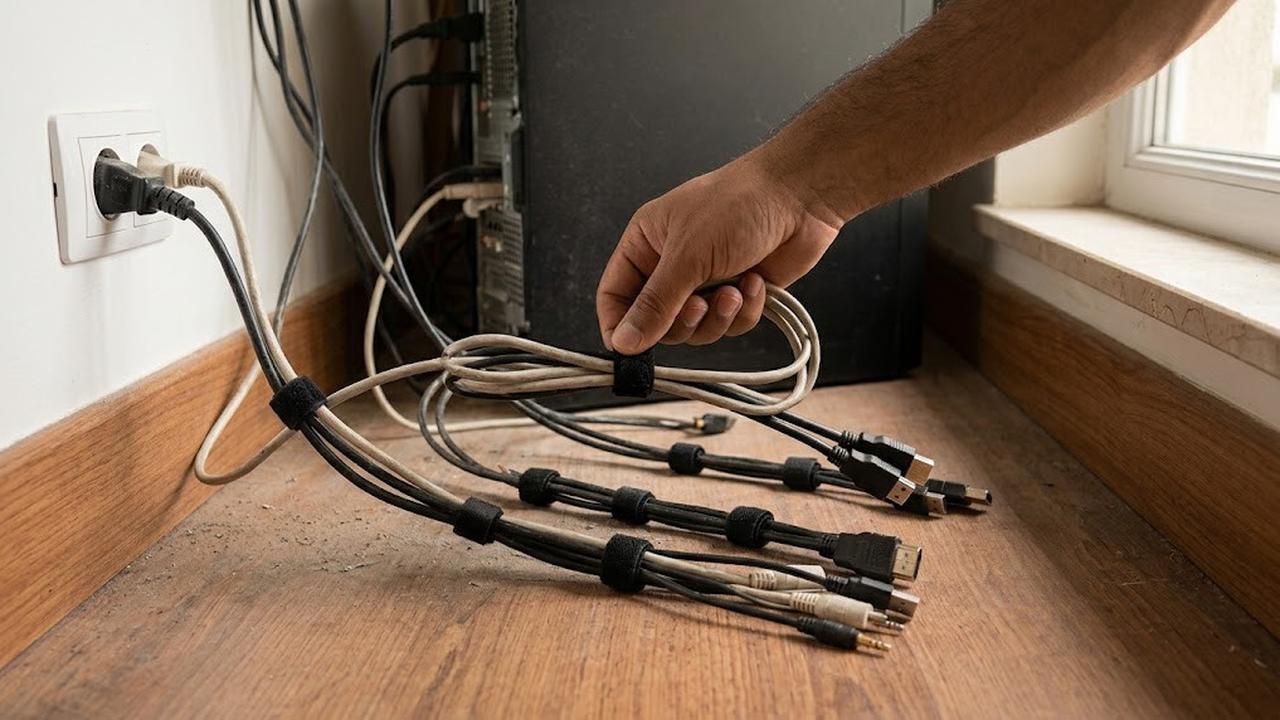 Cable Ties atau Velcro untuk Merapikan Kabel
