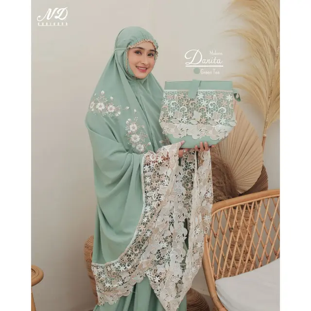 Mukena 2in1 Warna Sage dengan Bordir Cantik