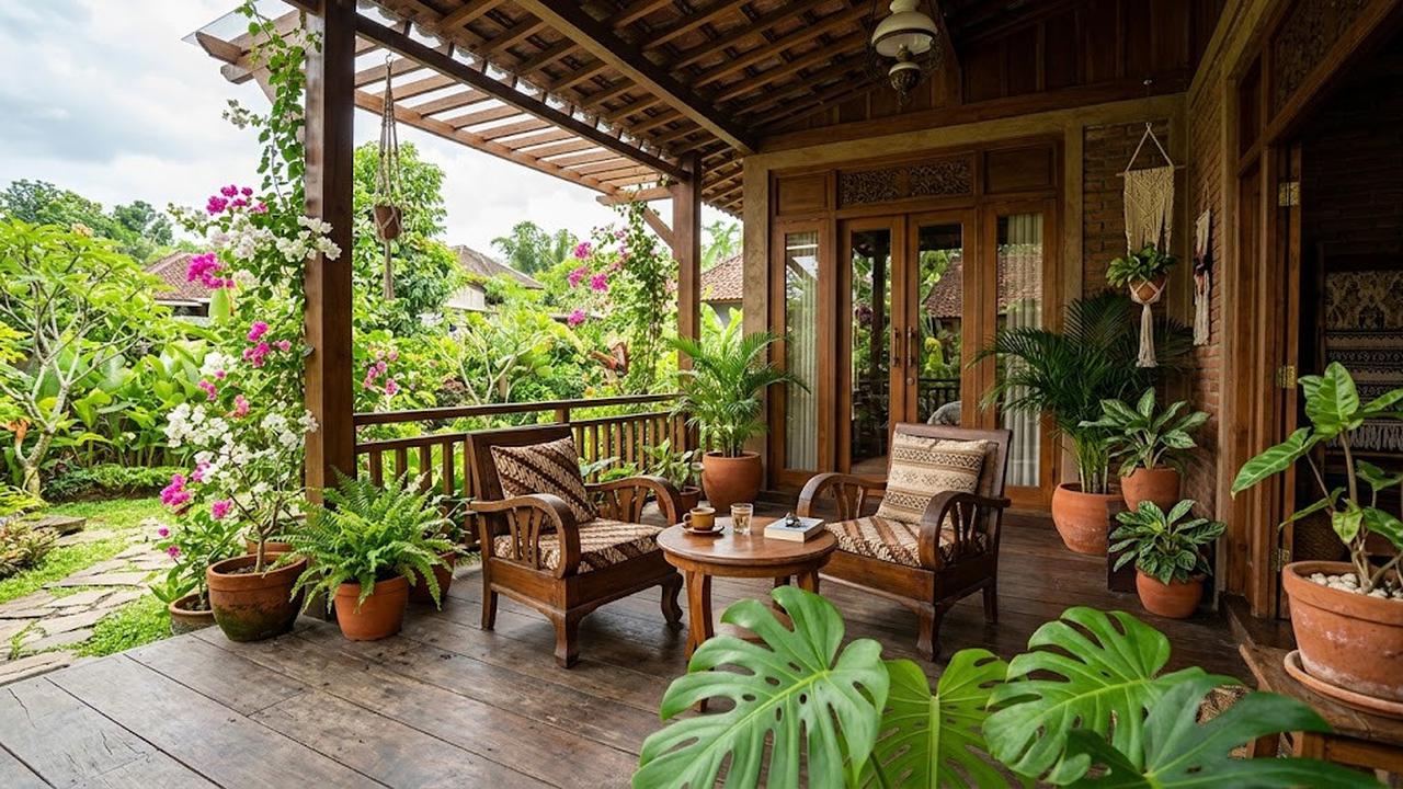 11 Model Teras Rumah dengan Kursi Kayu dan Tanaman Hijau, Kombinasi Elegan Bernuansa Alami