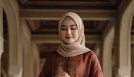 Gamis Mahogany Brokat Kombinasi Organza (created by Meta AI)