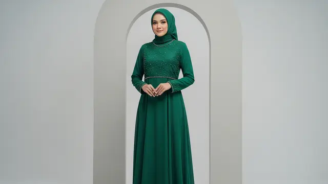 Gamis Embellished Beads Emerald