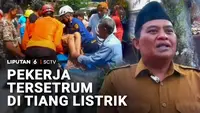Pekerja Tersetrum di Tiang Listrik