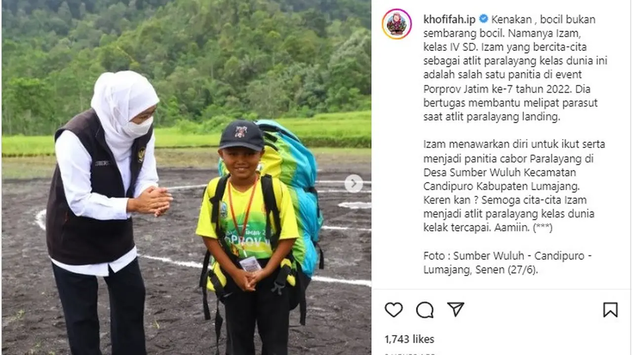 Khofifah Indar Parawansa berbincang dengan bocil panitia Porprov Jatim. (Foto: Liputan6.com/Istimewa)