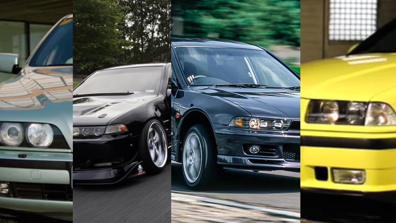 Dari kiri BMW E39, Nissan Cefiro, Mitsubishi Galant, BMW E36. (Istimewa)