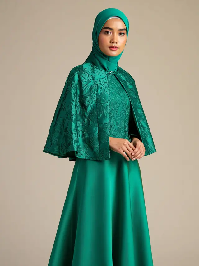 Gamis A-Line Kombinasi Cape Brokat