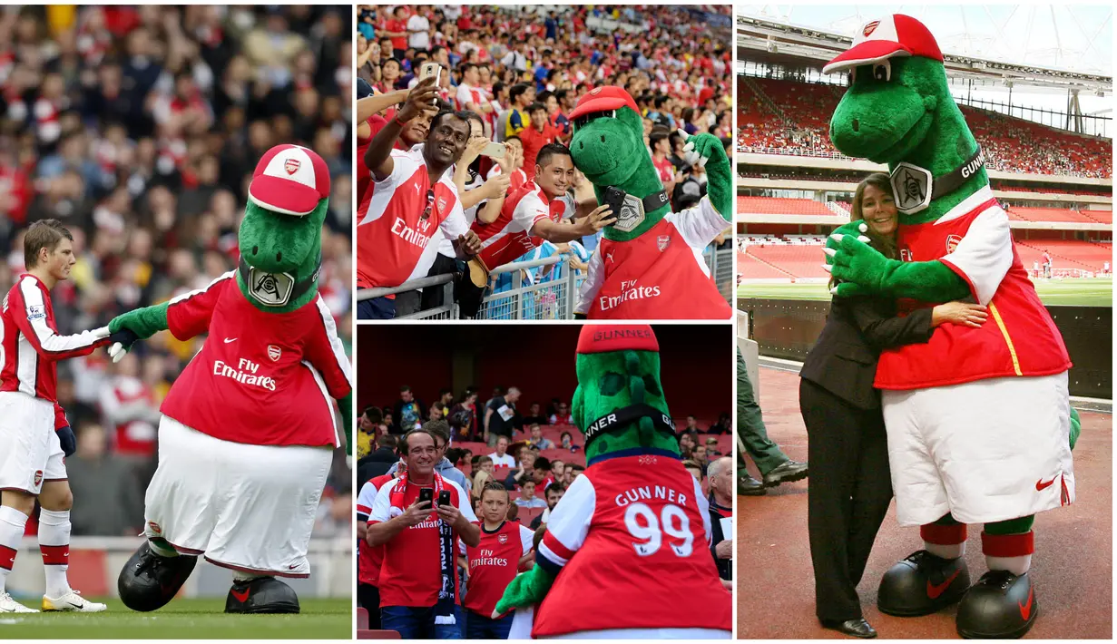 Kabar mengejutkan datang dari Liga Inggris. Klub asal London, Arsenal, resmi memecat maskot tim yang lebih sering dikenal dengan nama Gunnersaurus.