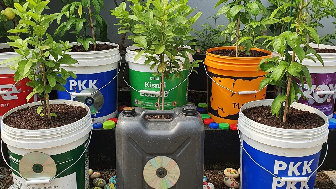 Ide Kebun Buah Kombinasi Dekoratif dengan Barang Bekas Dapur untuk Ibu-ibu PKK (Image by Gemini AI)