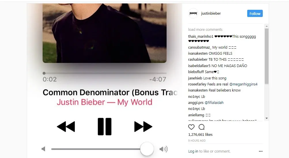 Justin Bieber unggah potret tengah mendengarkan salah satu lagu lamanya, Common Denominator. (Instagram/justinbieber)