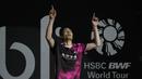 Ekspresi Chou Tien Chen usai mengalahkan Anders Antonsen di final tunggal putera Indonesia Open 2019 melalui pertarungan ketat 3 gim dengan skor 21-18 24-26 21-15 di Istora Senayan, Jakarta, Minggu (21/7/2019). (Bola.com/Vitalis Yogi Trisna)