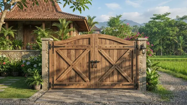 Model Pintu Gerbang Kayu untuk Rumah Pedesaan
