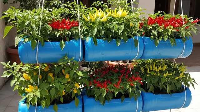 Kebun Cabai Vertikal dari Tali Rafia dan Galon Bekas