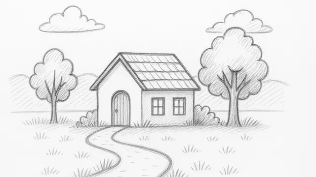 Sketsa Gambar Rumah dan Pemandangan