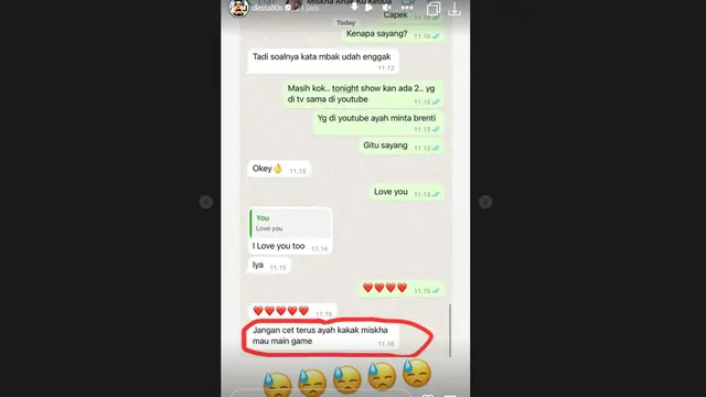 Sweet Banget, Desta Pamerkan Chat Miskha yang Tunjukkan Kepeduliannya terhadap Sang Ayah