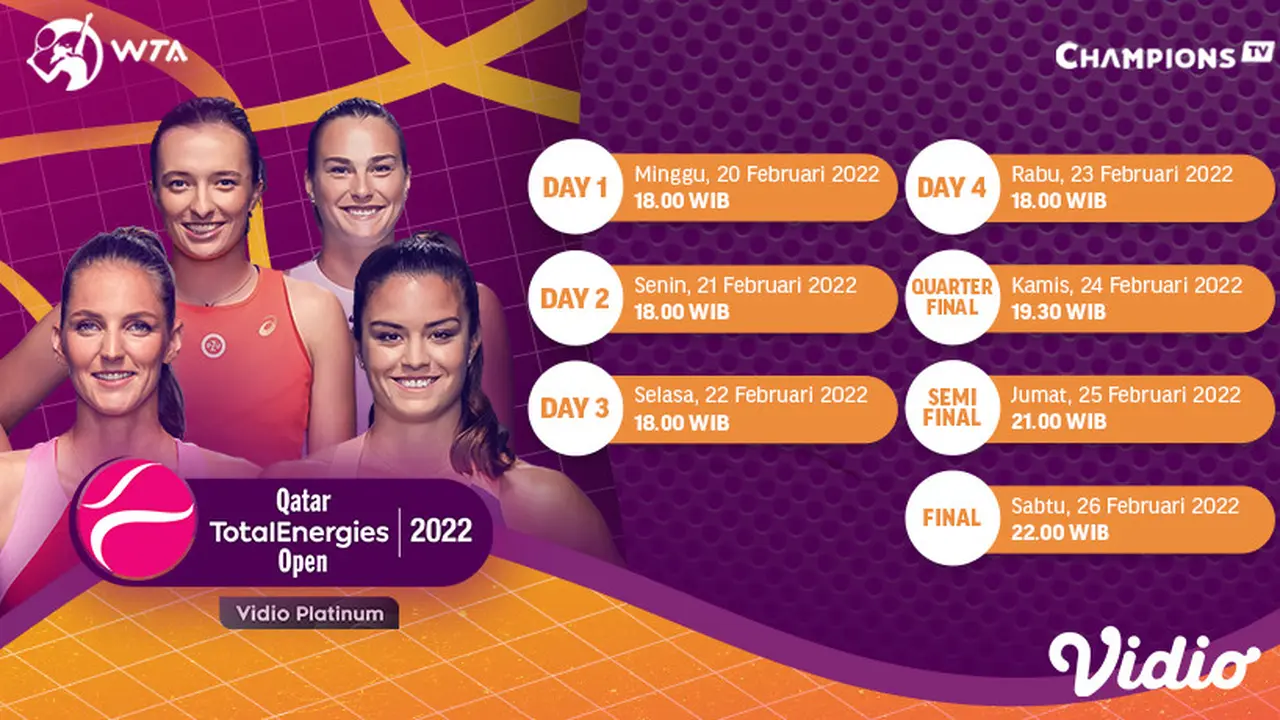 Link Live Streaming WTA 1000 Qatar TotalEnergies Open 2022 di Vidio Pekan Ini