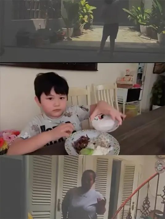 Potret berikut, Deswita Maharani yang menyebut putranya dengan Bos Rolek memperlihatkan Abay sedang makan empal dan dicampur dengan buah pear. Menurut Deswita,  putranya tersebut sering kali mencampur apapun makanannya. (Instagram/deswitamaharani80)