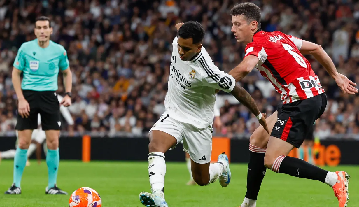 Menjamu Athletic Bilbao, Real Madrid menang dengan skor tipis 1-0. (OSCAR DEL POZO/AFP)