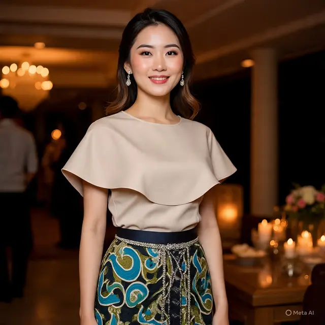Model Baju Pesta Atasan Polos Bawahan Batik