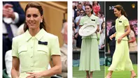 Penampilan Kate Middleton di final turnamen tenis Wimbledon 2023. Kate Middleton menggunakan setelah dengan warna bak bola tenis. (Sumber: Instagram @kate_middletonwardobe)