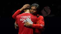 Indonesia memastikan diri lolos ke final Thomas Cup 2024 lewat kemenangan tunggal putra kedua, Jonatan Christie atas Wang Tzu Wei (21-11 dan 21-16). (AP Photo/Ng Han Guan)