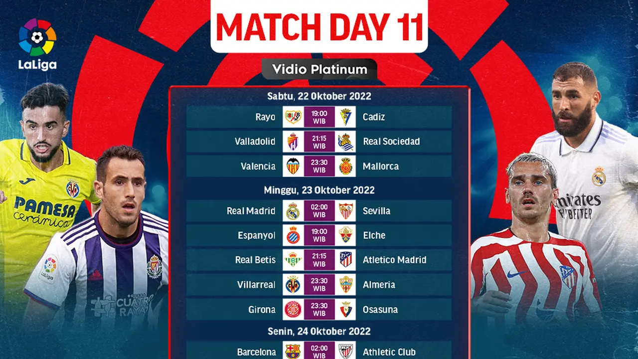 Jadwal dan Live Streaming Liga Spanyol 2022/2023 Matchday 11 di Vidio, 22-25 Oktober 2022