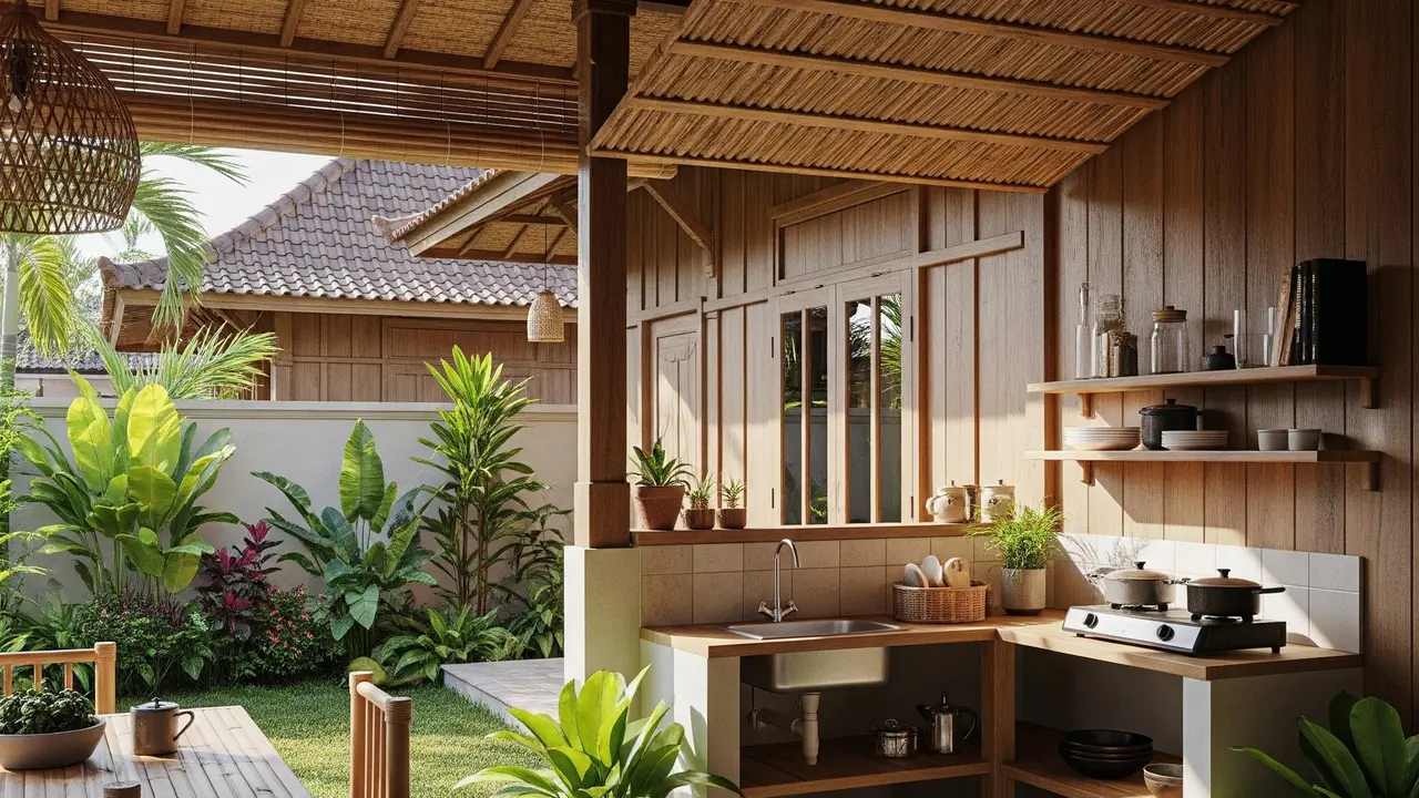 Desain Rumah Desa dengan Dapur Outdoor Sederhana (Image by Gemini AI)