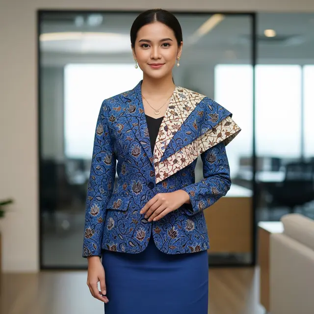 Blazer dan rok batik (Image by Gemini AI)