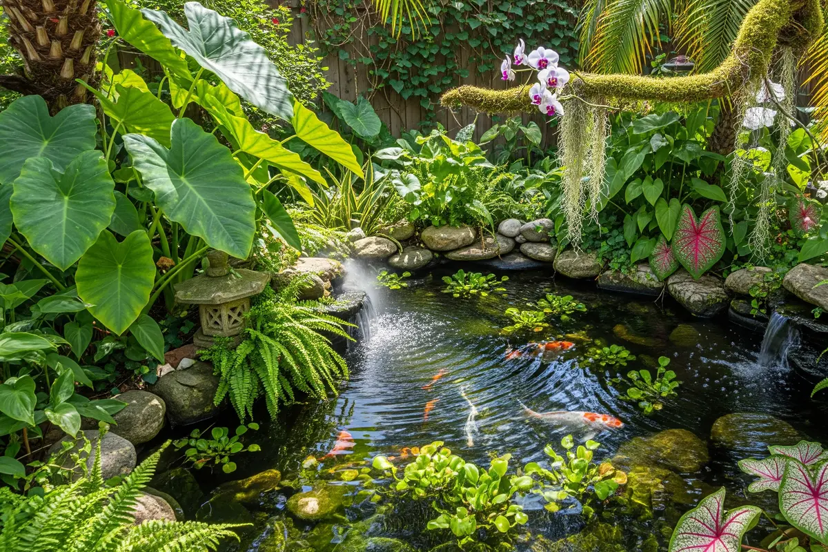 Ide Halaman Belakang Rumah dengan Kolam Ikan Kecil Alami