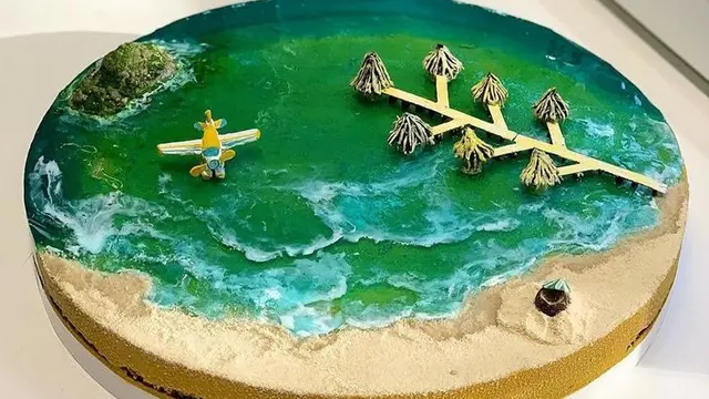 6 Potret Kue Ini Bak Sebuah Pulau, Semua Komponen Terlihat Sempurna