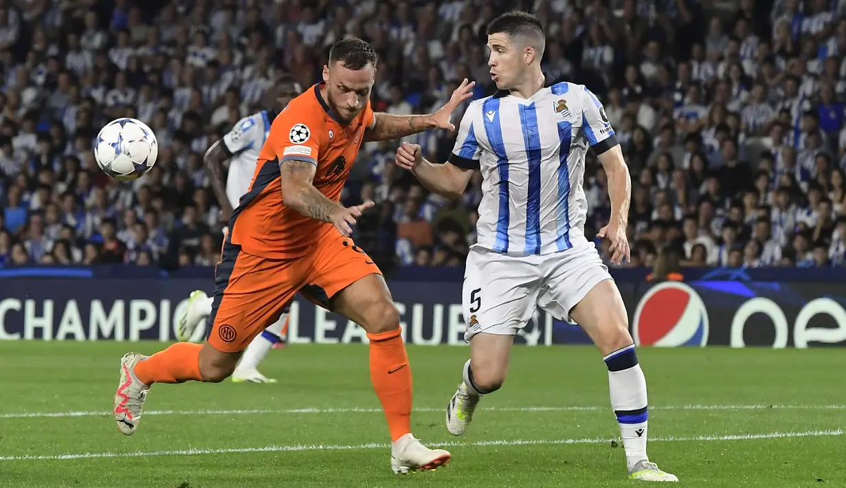 Inter Milan sukses memaksakan hasil imbang berkat gol Lautaro Martinez di akhir babak kedua. (AP Photo/Alvaro Barrientos)