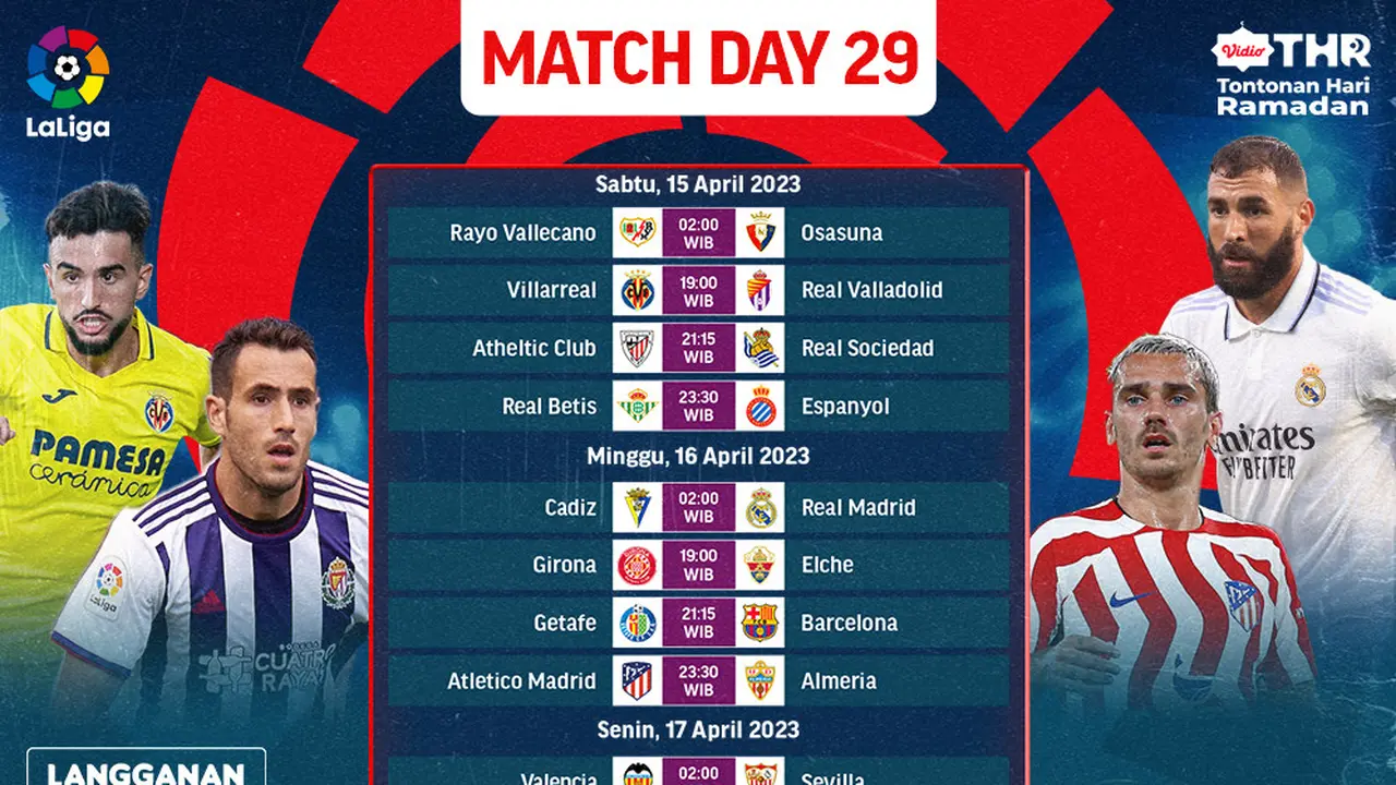 Daftar Pertandingan Liga Spanyol 2022/2023 Matchday 29 Tayang di Vidio Pekan Ini