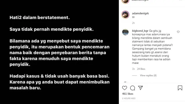 Adam Deni Komentari Unggahan Jerinx SID Yang Menuding Dirinya Mendikte Penyidik