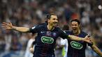 Zlatan Ibrahimovic mencetak 2 gol saat Paris Saint-Germain (PSG) menang 4-2 atas Olympique Marseille pada final Coupe de France di Stade de France, Sabtu (21/5/2016). (AFP/Franck Fife)
