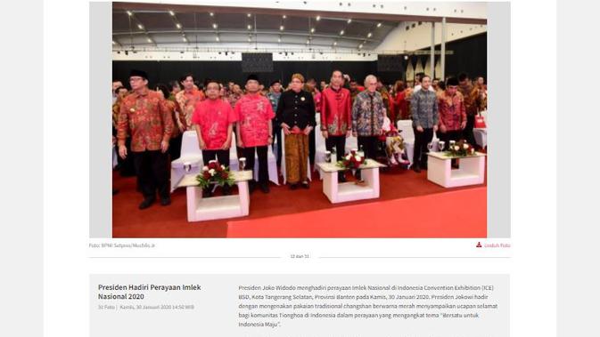 Cek Fakta Liputan6.com menelusuri klaim foto Jokowi mencontohkan Covid-19 hilang saat Imlek