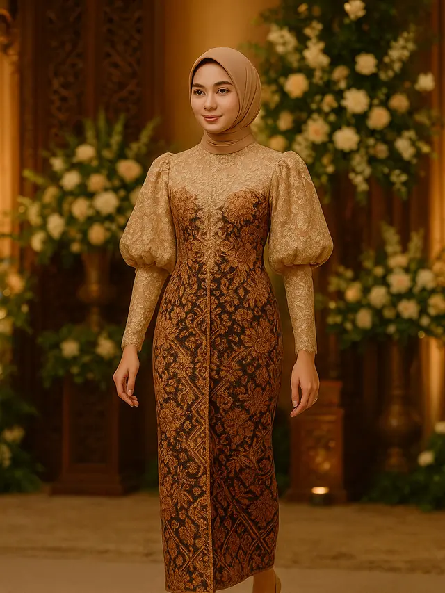 Model Batik Brokat Lengan Gelembung