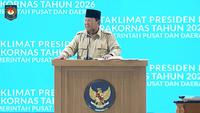 Presiden Prabowo Subianto dalam rapat koordinasi nasional (Rakornas) pemerintah pusat dan pemerintah daerah tahun 2026 di Sentul Internasional Convention Center (SICC), Bogor. (Tangkapan Layar YouTube Kemendagri RI)