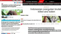 Media asing yang menyoroti aksi keji pembantaian orangutan di Kalimantan Tengah (Berbagai Sumber)