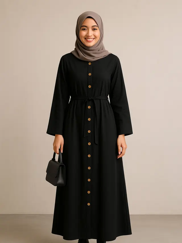 Model Gamis Hitam Kekinian 2025/ Ilustrasi oleh AI
