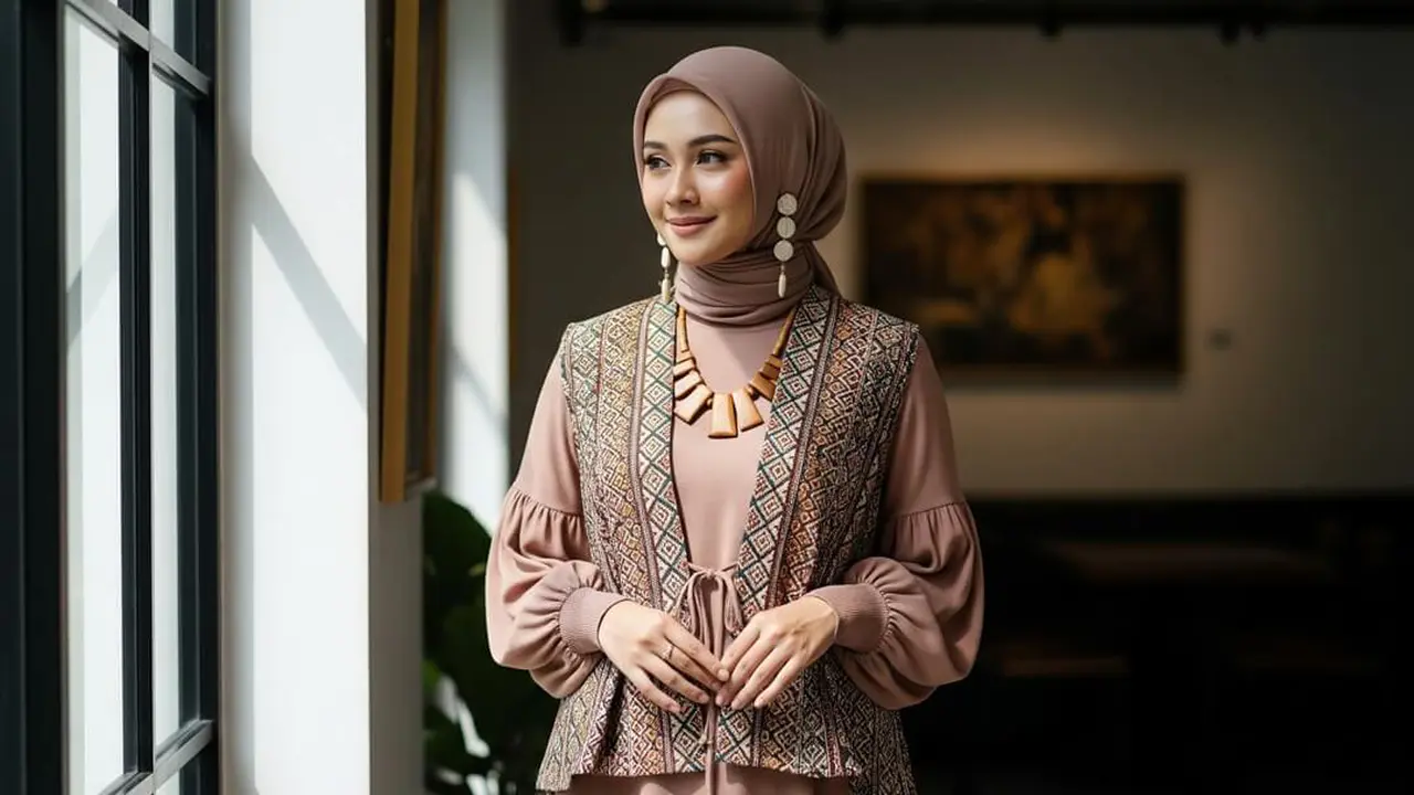 Model Gamis Kombinasi Vest Etnik