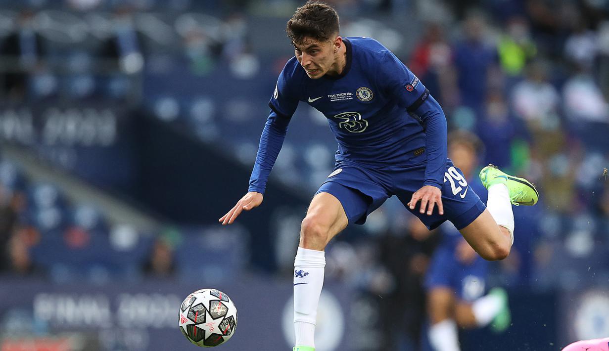 Kai Havertz. Gelandang serang Jerman berusia 22 tahun ini adalah penentu kemenangan saat final Liga Champions kontra Manchester City. Laga ini juga kemungkinan menjadi panggung terakhirnya menjadi andalan lini depan Chelsea jelang kedatangan Romelu Lukaku. (Foto: AFP/Jose Coelho)