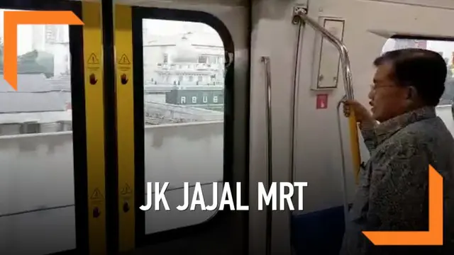 Wakil Presiden Jusuf Kalla mencoba moda transportasi mass rapid transit (MRT) relasi Bundaran Hotel Indonesia - Lebak Bulus di Jakarta.