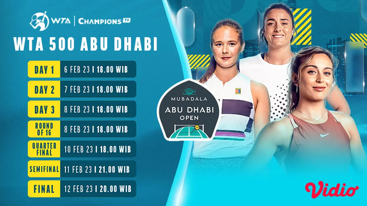 Siaran Langsung WTA 500 Mubadala Abu Dhabi Open Putaran Pertama hingga Final di Vidio